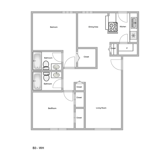 a floor plan of a studio apartment with a bedroom and a living room
